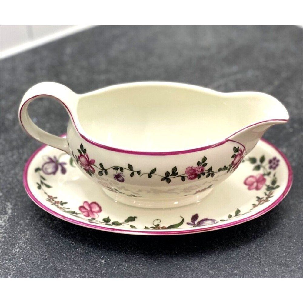 Johann Haviland Floral Gravy Boat w/Attached Underplate Bavaria Germany